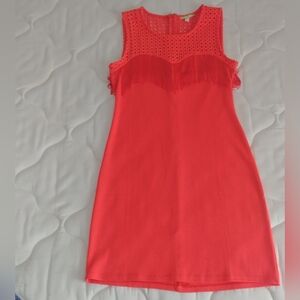 Gianni Bini, Size M, Bright Orange, Fringe, Eyelet, Dress